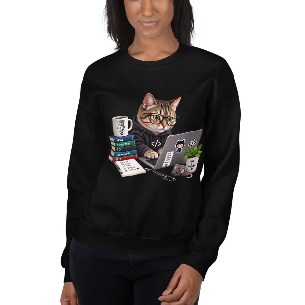 Engineer Cat Sweatshirt · Unisex / Black / S