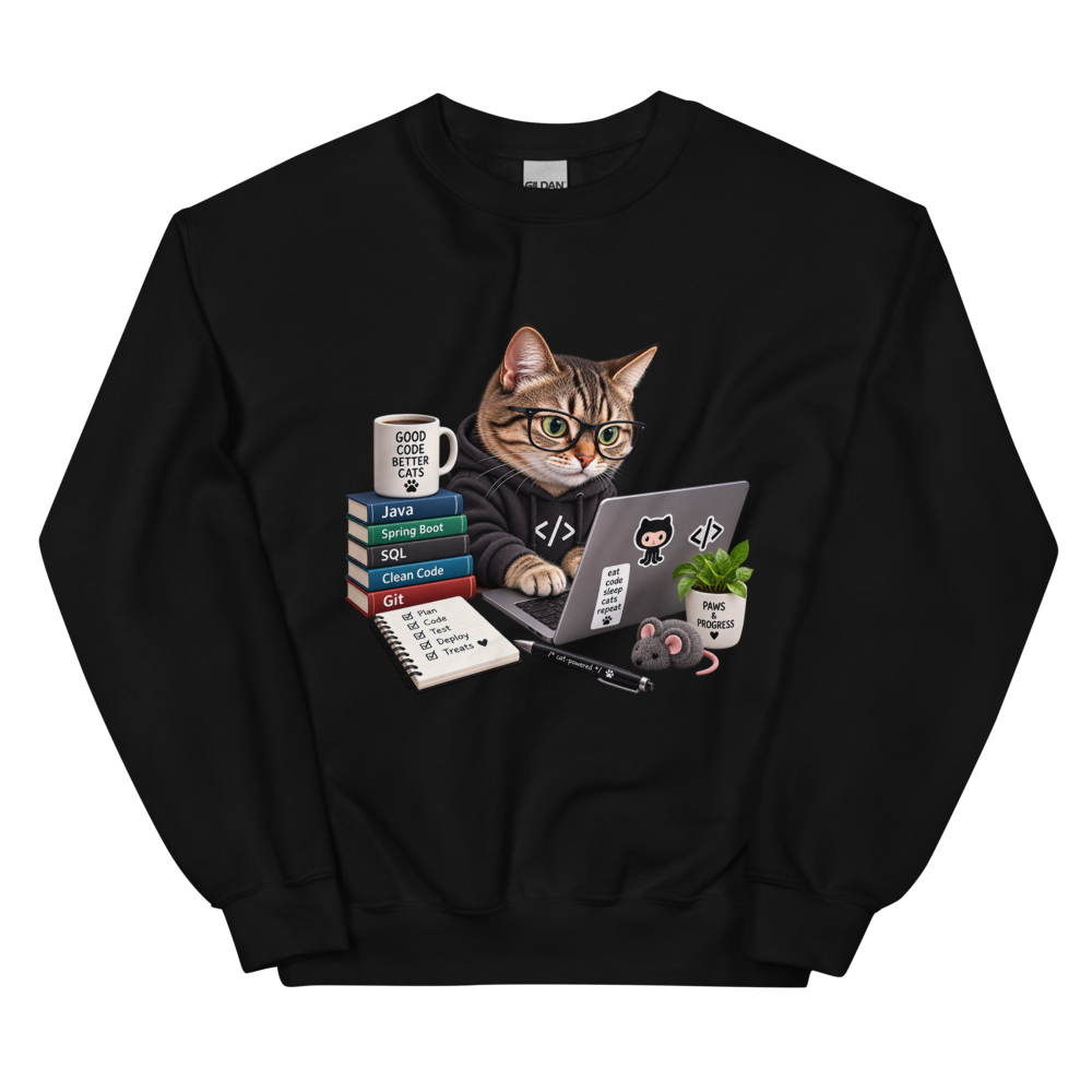 Engineer Cat Sweatshirt · Unisex / Black / S