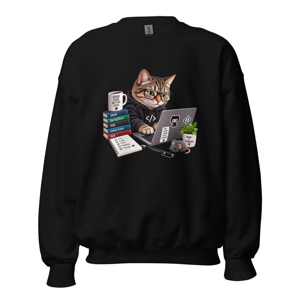 Engineer Cat Sweatshirt · Unisex / Black / S